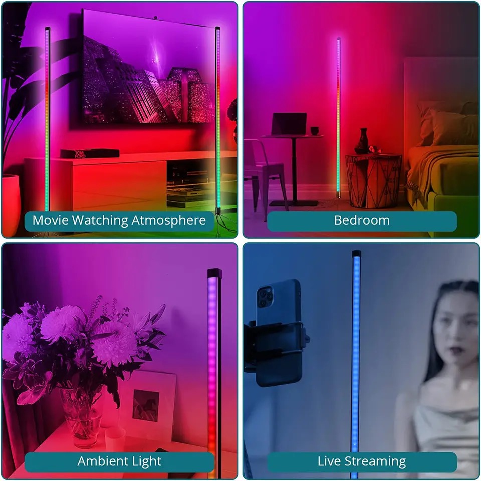 Умная лампа напольная торшер RGB с пультом управления. треножный металлический корпус 120 см